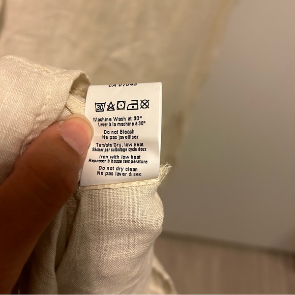 LIKE NEW 100% Italian Linen Tank Dress with Feather Accents Size Small Cream - Picture 4 of 8